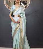 Sky Blue Faux Kanjivaram Silk Zari Weaving Border And Rich Pallu Saree With Blouse For Women