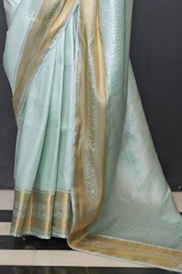 Sky Blue Faux Kanjivaram Silk Zari Weaving Border And Rich Pallu Saree With Blouse For Women 3