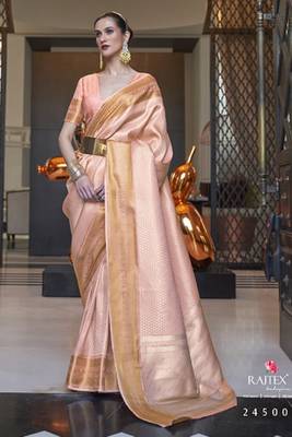 Peach Faux Kanjivaram Silk Zari Weaving Border And Rich Pallu Saree With Blouse For Women 1