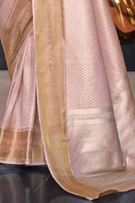 Peach Faux Kanjivaram Silk Zari Weaving Border And Rich Pallu Saree With Blouse For Women 4