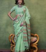 Sea Green Banarasi Silk Zari Weaving Border And Rich Pallu Saree With Blouse For Women