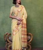 Yellow Banarasi Silk Zari Weaving Border And Rich Pallu Saree With Blouse For Women