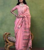 Pink Banarasi Silk Zari Weaving Border And Rich Pallu Saree With Blouse For Women
