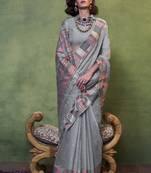 Grey Banarasi Silk Zari Weaving Border And Rich Pallu Saree With Blouse For Women
