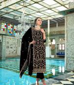 Women's Black Faux Georgette Heavy Embroidery And Moti Work Kurta Set