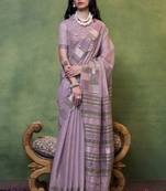 Purple Banarasi Silk Zari Weaving Border And Rich Pallu Saree With Blouse For Women