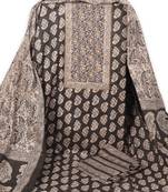 Black paisley printed unstitched suit set with mix-match yoke.