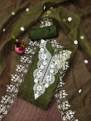 Mehndi Organza Embroidered Unstitched Dress Material 1