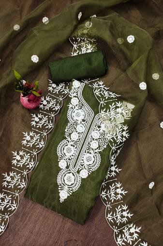 Mehndi Organza Embroidered Unstitched Dress Material