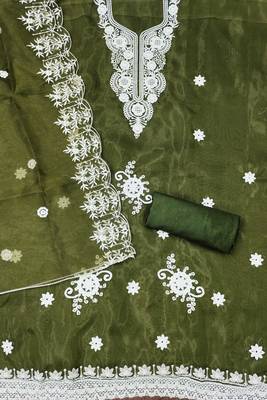 Mehndi Organza Embroidered Unstitched Dress Material 2