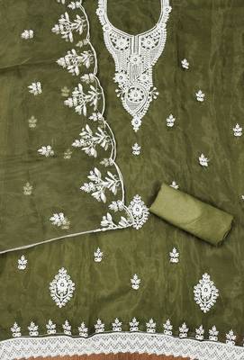 Mehndi Organza Embroidered Unstitched Dress Material 2
