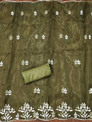 Mehndi Organza Embroidered Unstitched Dress Material 3