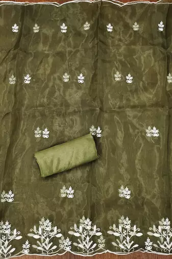 Mehndi Organza Embroidered Unstitched Dress Material