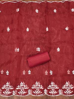 Maroon Organza Embroidered Unstitched Dress Material 3