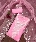Pink Organza Embroidered Unstitched Dress Material