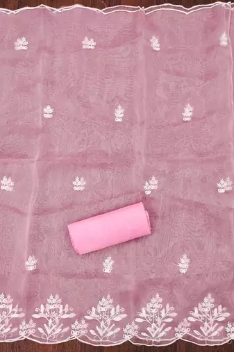 Pink Organza Embroidered Unstitched Dress Material