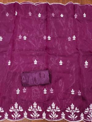 Purple Organza Embroidered Unstitched Dress Material 3