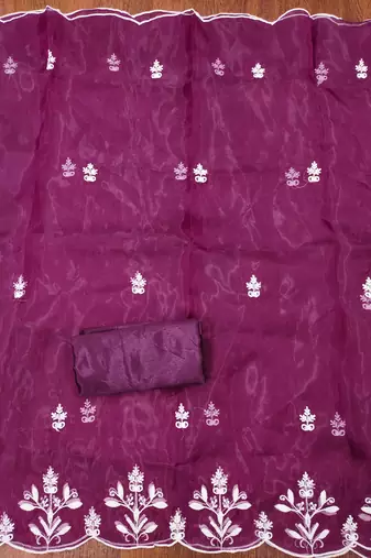 Purple Organza Embroidered Unstitched Dress Material