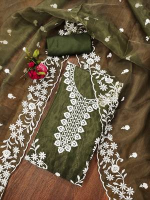 Mehndi Organza Embroidered Unstitched Dress Material 1