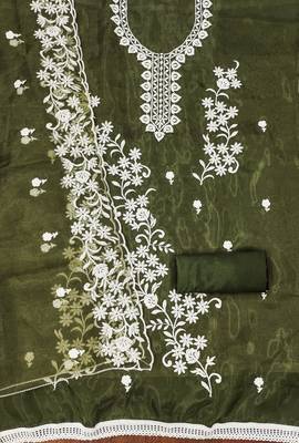 Mehndi Organza Embroidered Unstitched Dress Material 2