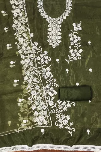 Mehndi Organza Embroidered Unstitched Dress Material