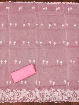 Pink Organza Embroidered Unstitched Dress Material 3