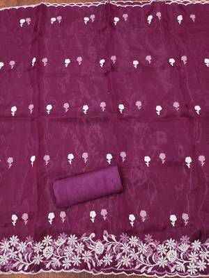 Purple Organza Embroidered Unstitched Dress Material 3