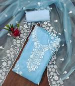sky blue organza embroidered unstitched dress material