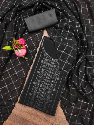 Black Georgette Sequinned Unstitched Dress Material 1