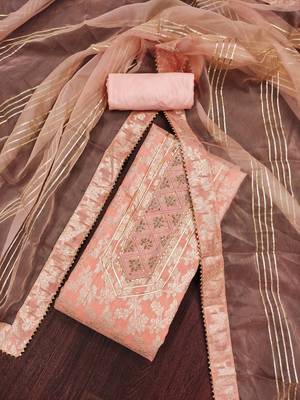 Peach Jacquard Woven Unstitched Dress Material 1