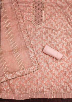 Peach Jacquard Woven Unstitched Dress Material 2