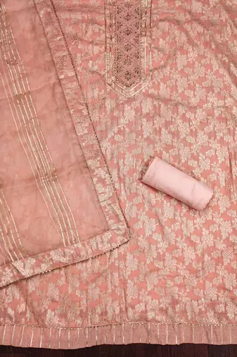 Peach Jacquard Woven Unstitched Dress Material