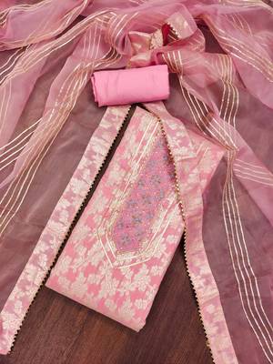 Pink Jacquard Woven Unstitched Dress Material 1