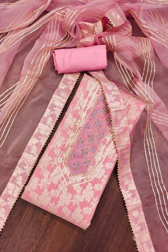 Pink Jacquard Woven Unstitched Dress Material