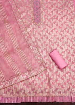Pink Jacquard Woven Unstitched Dress Material 2