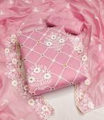 Pink Chanderi Cotton Embroidered Unstitched Dress Material