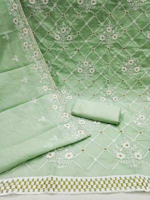 Pista Chanderi Cotton Embroidered Unstitched Dress Material 2