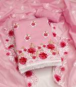 Pink Chanderi Cotton Embroidered Unstitched Dress Material