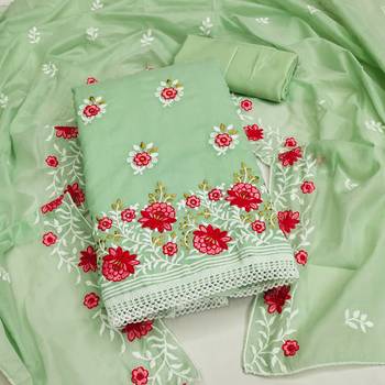 Pista Chanderi Cotton Embroidered Unstitched Dress Material 1