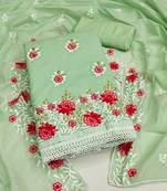 Pista Chanderi Cotton Embroidered Unstitched Dress Material