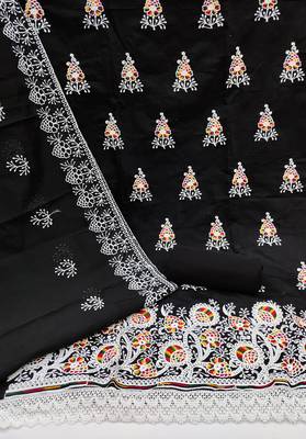 Black Chanderi Cotton Embroidered Unstitched Dress Material 2