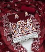 Maroon Chanderi Cotton Embroidered Unstitched Dress Material