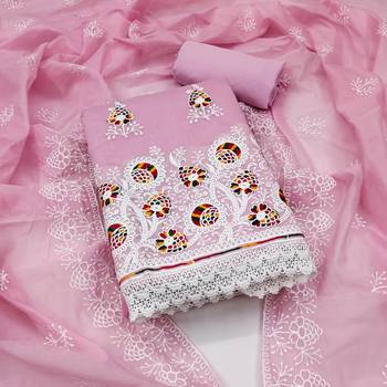 Pink Chanderi Cotton Embroidered Unstitched Dress Material 1