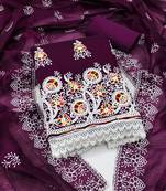 Purple Chanderi Cotton Embroidered Unstitched Dress Material