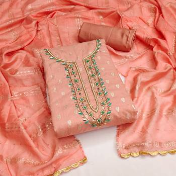 Peach Jacquard Woven Unstitched Dress Material 1