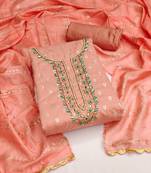 Peach Jacquard Woven Unstitched Dress Material