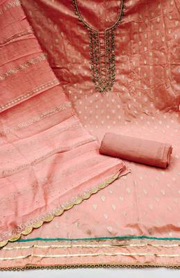 Peach Jacquard Woven Unstitched Dress Material 2