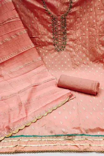 Peach Jacquard Woven Unstitched Dress Material
