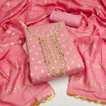 Pink Jacquard Woven Unstitched Dress Material 1