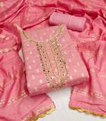 Pink Jacquard Woven Unstitched Dress Material